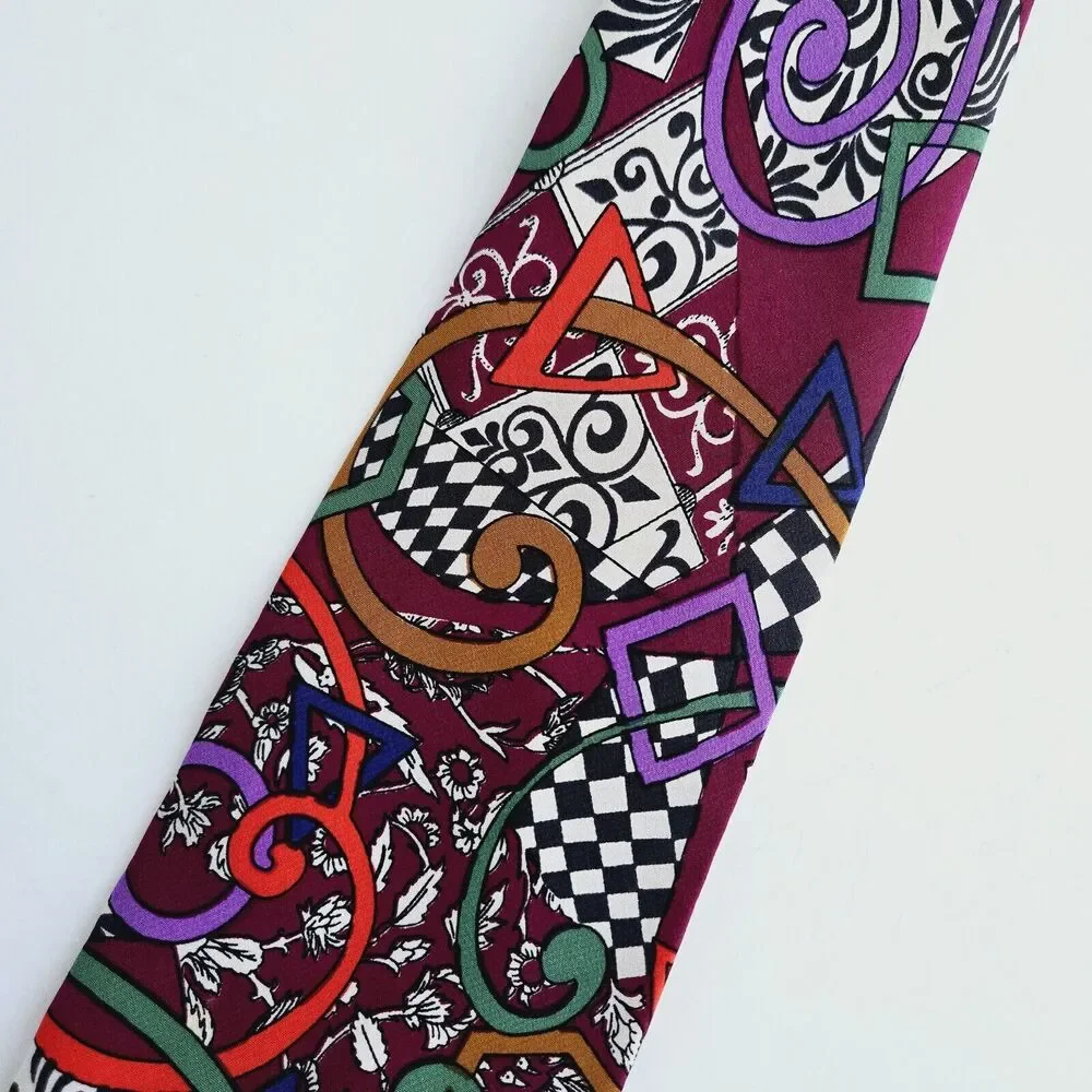Vintage Silk Tie Abstract Geometric Colorful Maximalist Retro Mod Handmade Jsaco